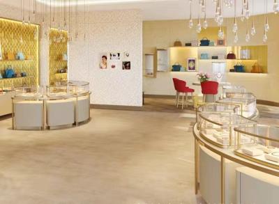 China Gabinete de exhibición de lujo de gama alta de la joyería de la forma curvada del diseño del escaparate de la exhibición del boutique de la moda en venta
