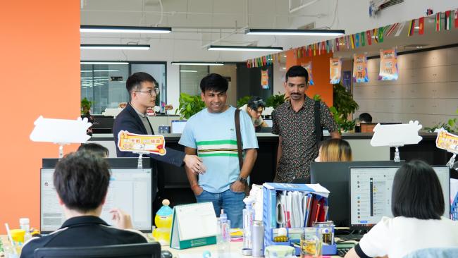 Customer inspecting our machines