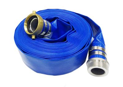 China Blue Pvc Layflat Hose Aging Resistance For Water / Light Chemical Discharge for sale