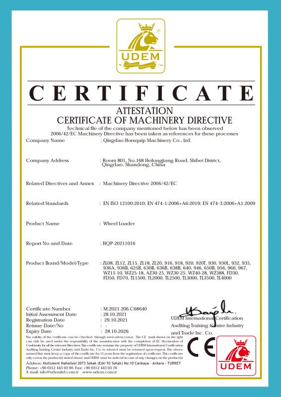 EN ISO 12100:2010; EN 474-1:2006+A6:2019; EN 474-3:2006+A1:2009 - Qingdao Hornquip Machinery Co., Ltd