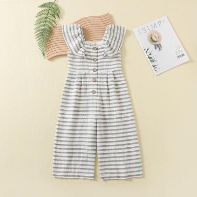 China Summer newborn baby toddler girls clothing rompers pants sleeveless ruffle Stripe knitted kids Jumpsuit bodysuit for sale