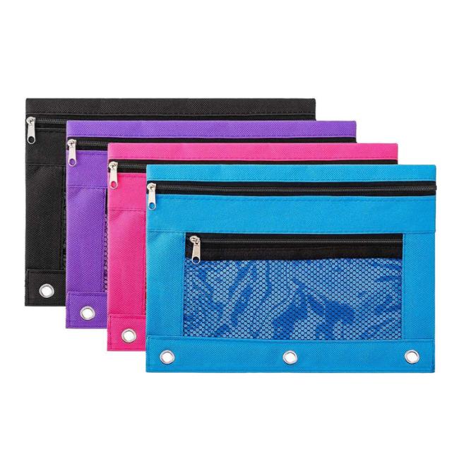 3-Ring Binder Pencil Pouch Stationery Bags Zipper Pencil Bag with PVC Mesh Window
