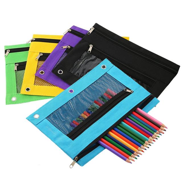 3-Ring Binder Pencil Pouch Stationery Bags Zipper Pencil Bag with PVC Mesh Window