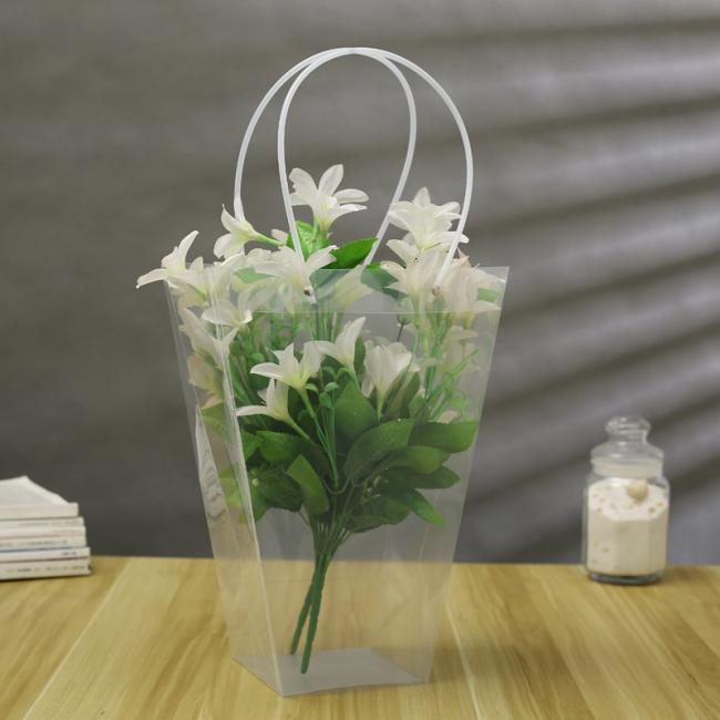 Flower shop transparent PP bag baking square wide bottom large size cake tote bag potted fruit gift packaging