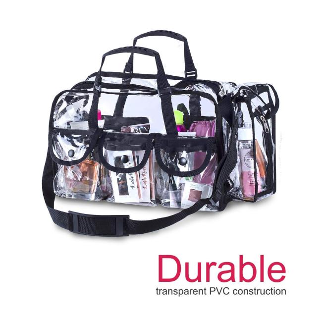 HOMEIN Clear Transparent Makeup Organizer PVC Toiletry Bag with 7 External Pockets