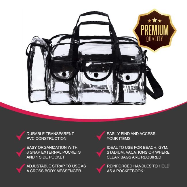 HOMEIN Clear Transparent Makeup Organizer PVC Toiletry Bag with 7 External Pockets