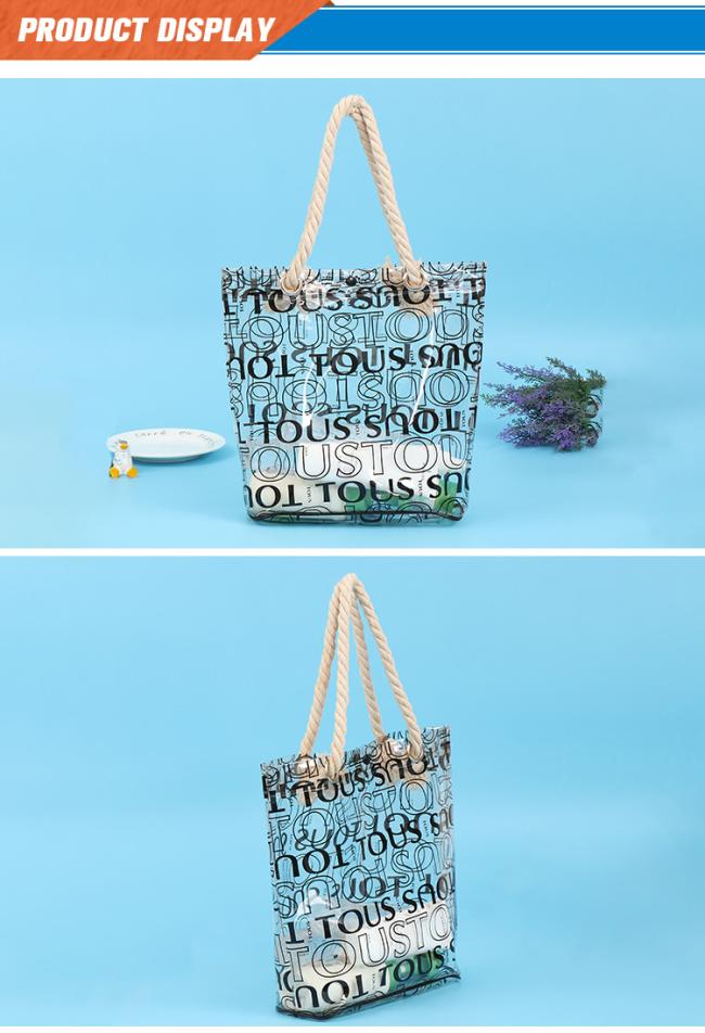 Amazon hot sale custom fashion waterproof transparent PVC tote beach bag with rope handles for women