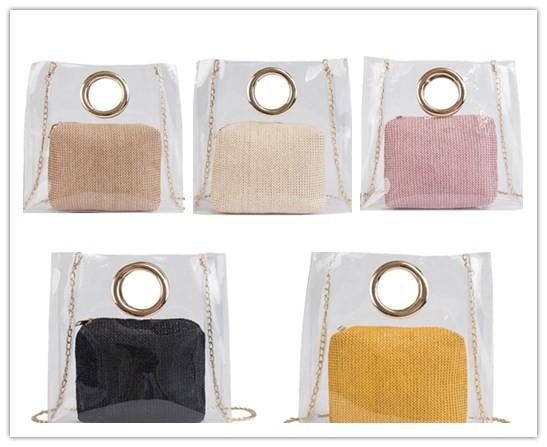 Stylish fancy 2 set pvc lady hand shoulder bag 2019 new portable tote square fashion women ladies handbags
