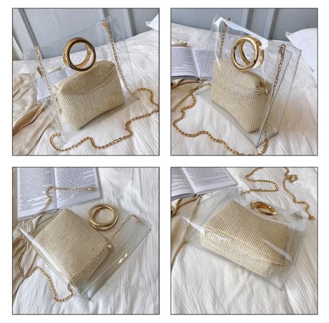 Stylish fancy 2 set pvc lady hand shoulder bag 2019 new portable tote square fashion women ladies handbags