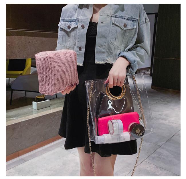 Stylish fancy 2 set pvc lady hand shoulder bag 2019 new portable tote square fashion women ladies handbags
