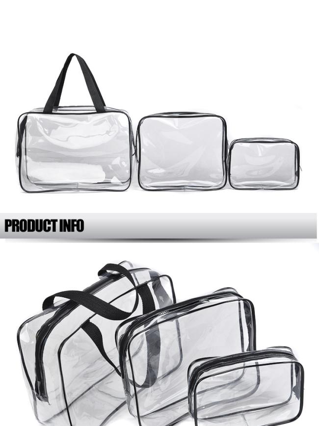 3 pieces makeup pouch travel clear PVC toiletry bag