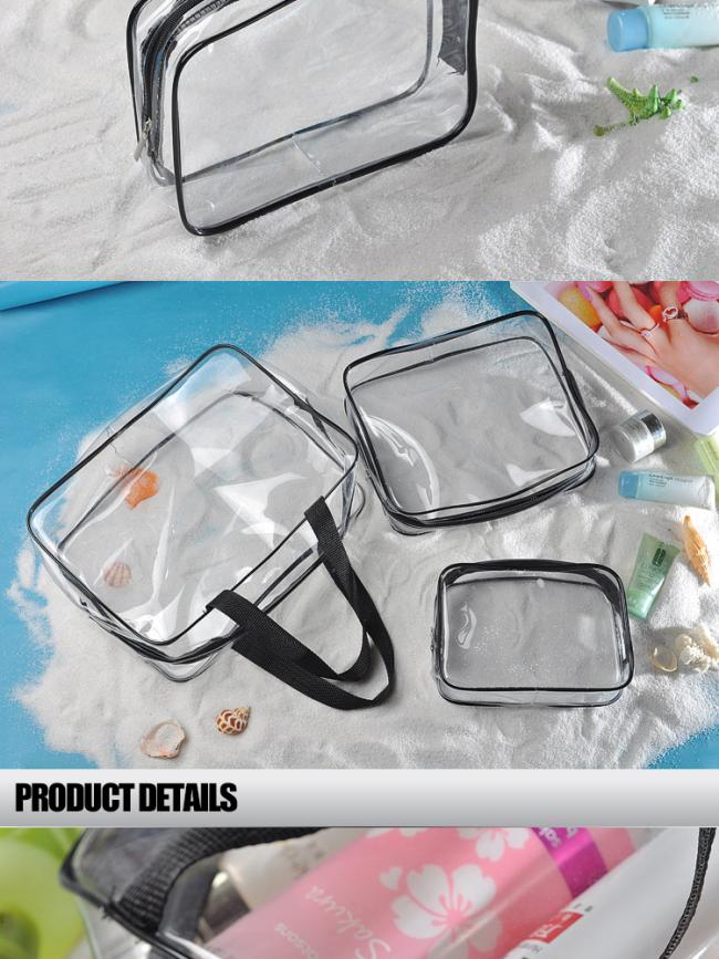 3 pieces makeup pouch travel clear PVC toiletry bag