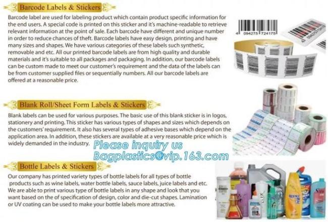 Barcode Stickers Blank Roll Sheet Form Bottle Labels Stickers / Simili Woodfree Stickers