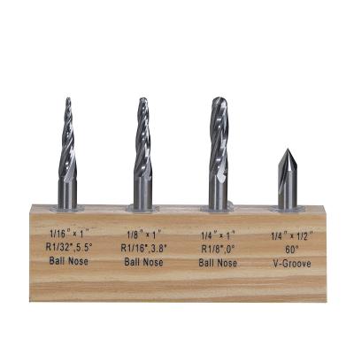China 4Pc 1/4 3D Carving Bit Solid Carbide Drill Bits For Hardened Steel for sale