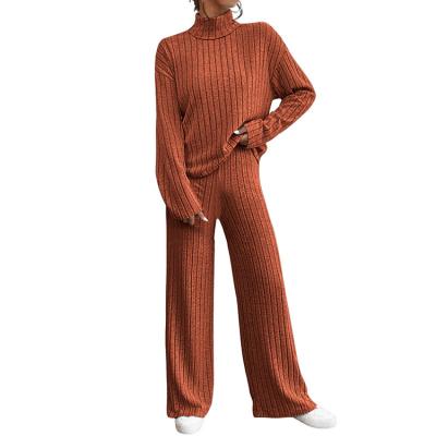 China 2024 Autumn and Winter Casual High Neck Knitted Long sleeved Sweater Set Women's Loose Pants Two Piece Set for sale