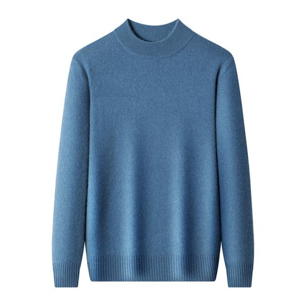 Quality Men s Sweaters with Ribbed Hem for Fall/Winter Half High Collar Woolen Crew Neckline and Seasonal Style for sale