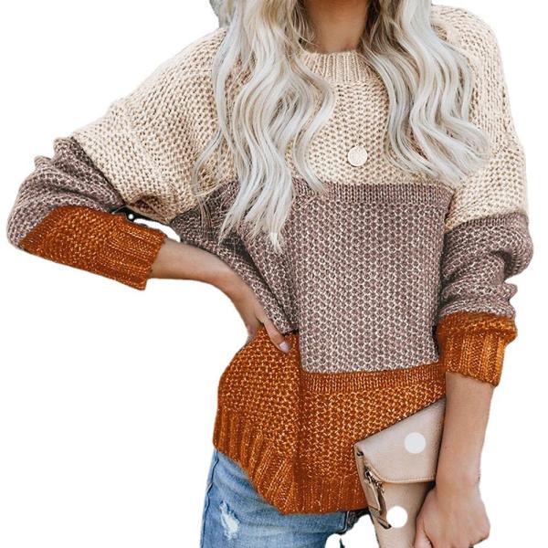 Quality Long Sleeve Free Size for Customer Requirements Casual Thick Thread Color Block Pullover Knitted Sweater for sale