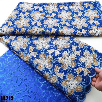 China African Sequins Lace Fabric Blue Net Embroidery Tulle Lace Fabric For Nigerian Wedding Party Dress for sale