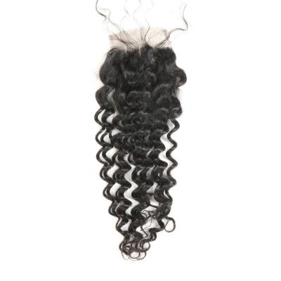 China Real Natural Brown Lace Front Middle Part Closure Deep Wave Customized Length for sale