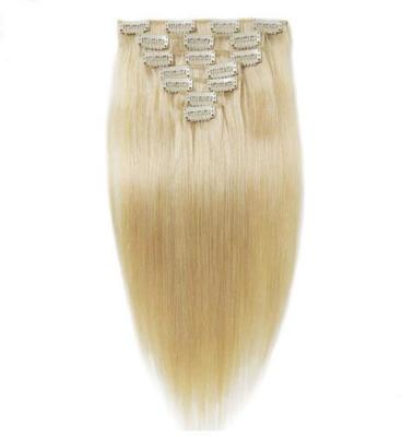 China Clip rubio en extensiones del pelo, clip de la Virgen del cabello humano de las extensiones 100 del pelo adentro en venta