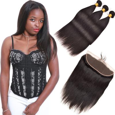 China 8A Real Indian Human Hair Extensions 3 Piece Lace Frontal Full Cuticle Aligned for sale