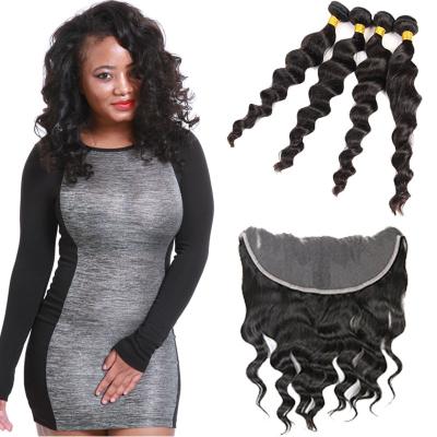 China 8A Double Weft Indian Human Hair Bundles Loose Wave With Lace Frontal for sale