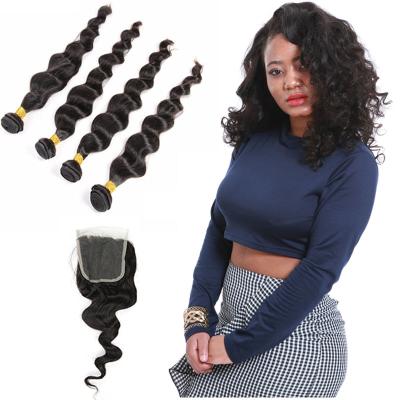 China Natural Color Black Indian Virgin Remy Hair Extensions 4 Bundles Loose Wave for sale