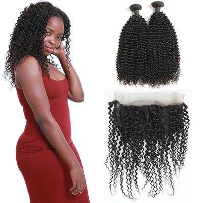 China 9A Unprocessed Curly 360 Frontal With Bundles 12 Inch Double Layers Sewing for sale