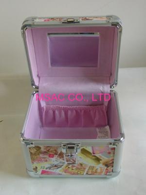 China El pequeño favorable caso de aluminio del maquillaje con el espejo/cierra el forro de tela tejido rosado dentro en venta