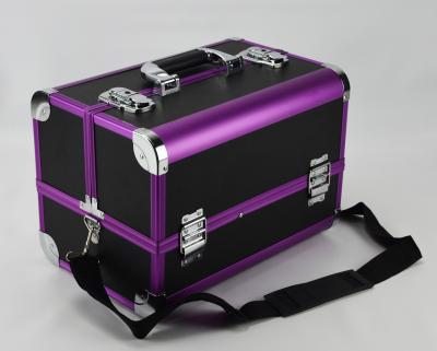 中国 Protableは紫色アルミニウム虚栄心の化粧箱のサイズ300 * 220 * 245mmを陽極酸化する 販売のため