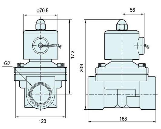 The Overall Dimension Drawing of 2W500-50 electromagnetic water valves: