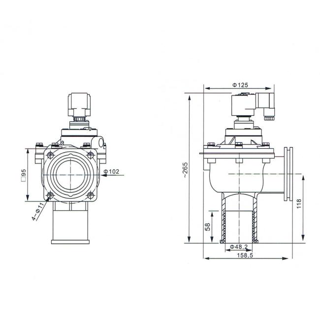 Main Dimension of CA45FS double diaphragm pulse valve: