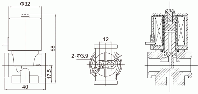 Main Dimension of RO Solenoid Water Valve:
