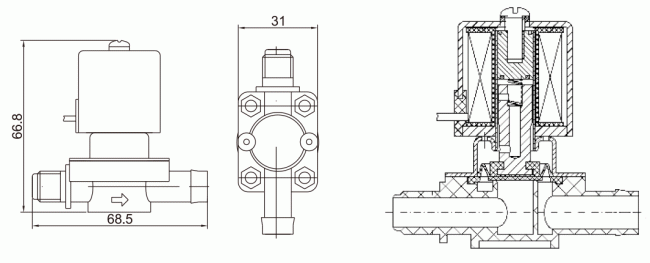 Main Dimension of RO Solenoid Water Valve: