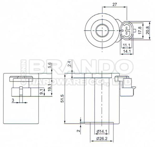 Dimension of BB14151314 Solenoid Valve Coil :