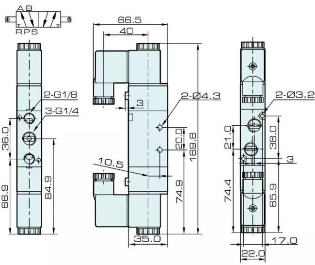 Dimension of 4V120-06 Pneumatic Solenoid Valve: