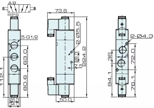 Dimension of 4V420-15 Pneumatic Solenoid Valve: