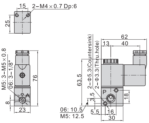 3V1-06 Airtac Type 3 Way Solenoid Air Valve 1/8'' 12V 24V 110V 220V 0