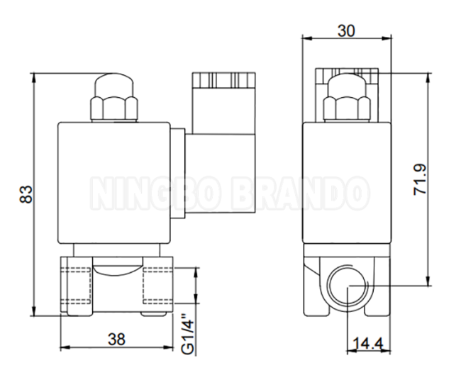 Dimension od 2W/2S Water Solenoid Valve