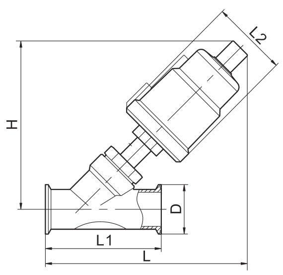 1'' DN25 Tri-Clamp Air Actuated Angle Seat Valve With Pneumatic Actuator 0