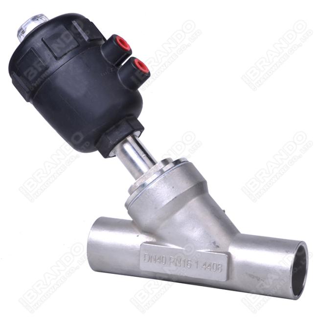 DN15 PN16 Tri Clamp Pneumatic Angle Seat Valve Stainless Steel Head 3