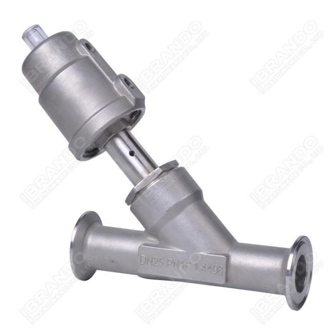 DN15 PN16 Tri Clamp Pneumatic Angle Seat Valve Stainless Steel Head 5