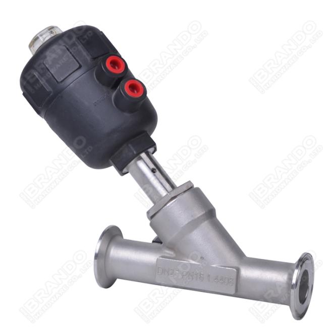 DN15 PN16 Tri Clamp Pneumatic Angle Seat Valve Stainless Steel Head 4
