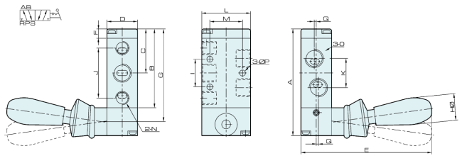 4H Series Toggle Style Hand Lever Valve 4HA230E-06 5/3 Way 1
