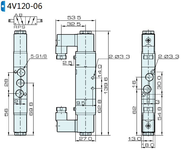 4V120-06 Airtac Type 5/2 Pneumatic Double Solenoid Valve 24VDC 220VAC 0