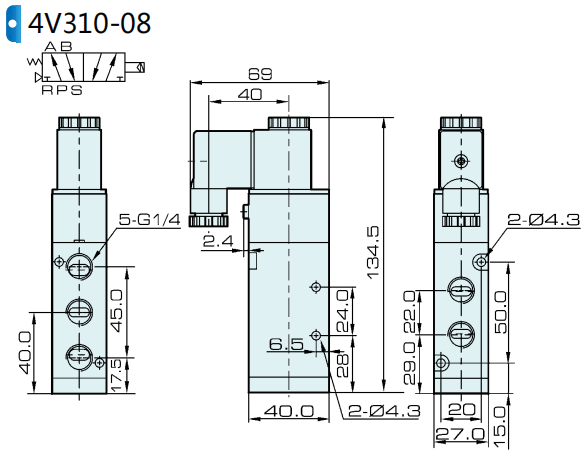4V310-08 Airtac Type Pneumatic Air Solenoid Valve 5/2 Way 24V 220V 0
