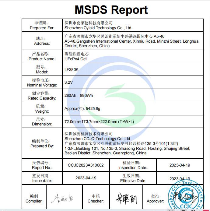 MSDS - Shenzhen Cylaid Technology Co., Ltd.,