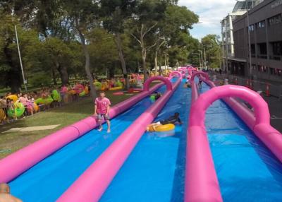 China Huge Commercial Inflatable Slip And Slide Double Lane In Pink for sale