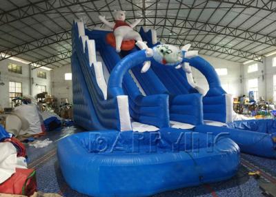 China Blue Lazy Bear Commercial Inflatable Slide With Pool , Giant Inflatable Water Slide for sale