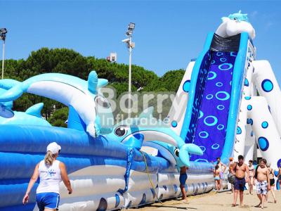 中国 青い動物の巨大なイルカ膨脹可能な水スライドの大人のサイズの巨大で膨脹可能なスライド 販売のため